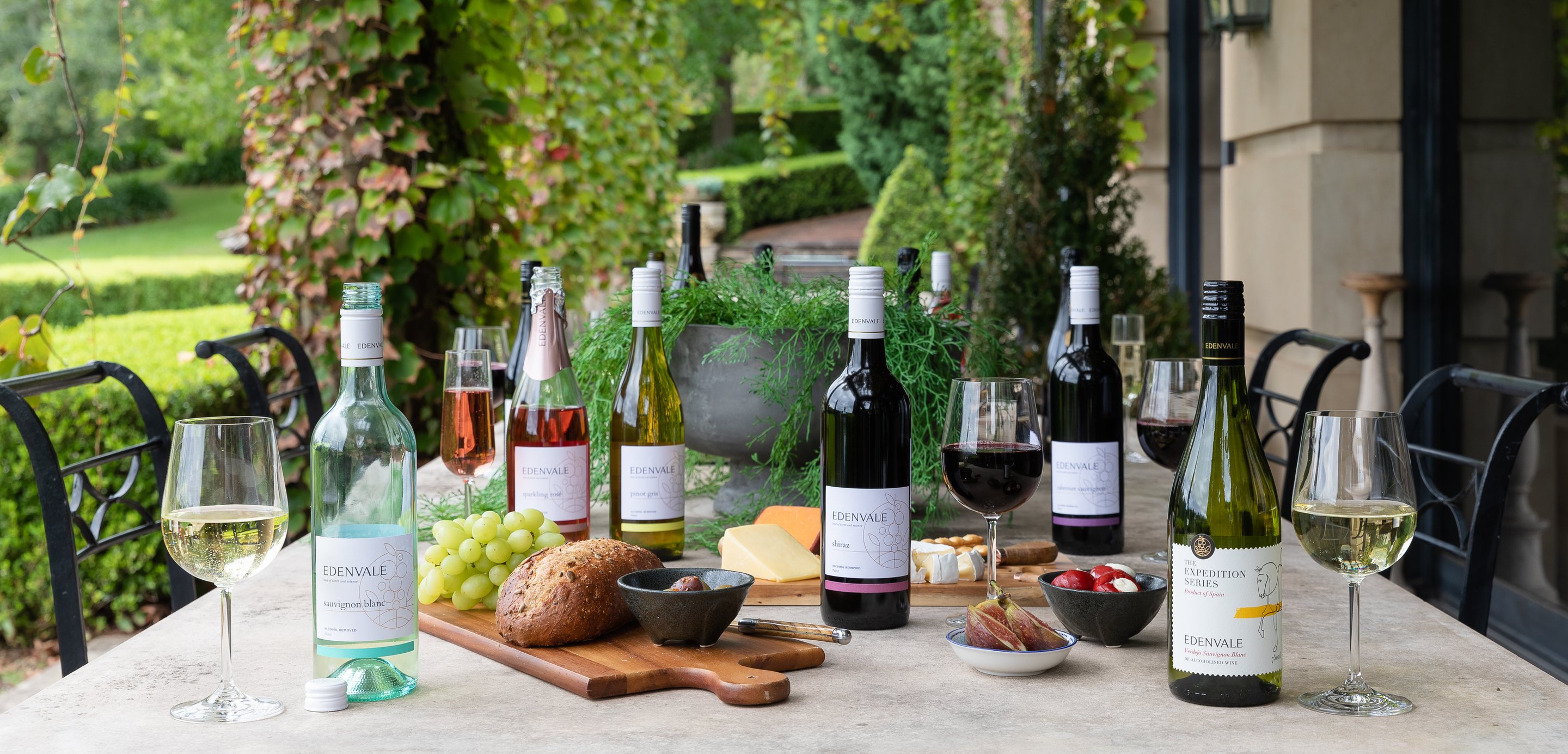 Edenvale alcohol-removed wines from every collection on an outdoor table