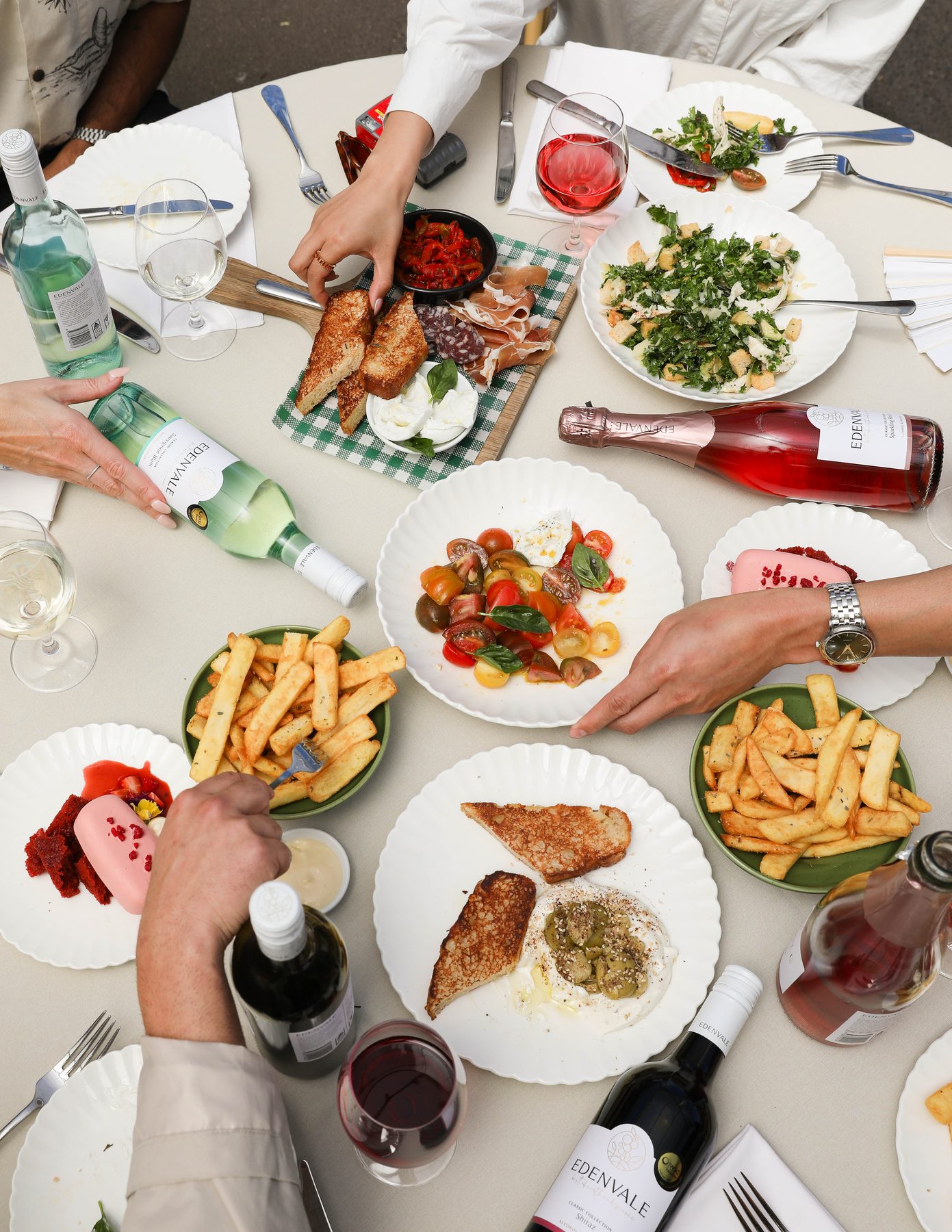Edenvale white, rosé, sparkling rosé and red wines shared over lunch
