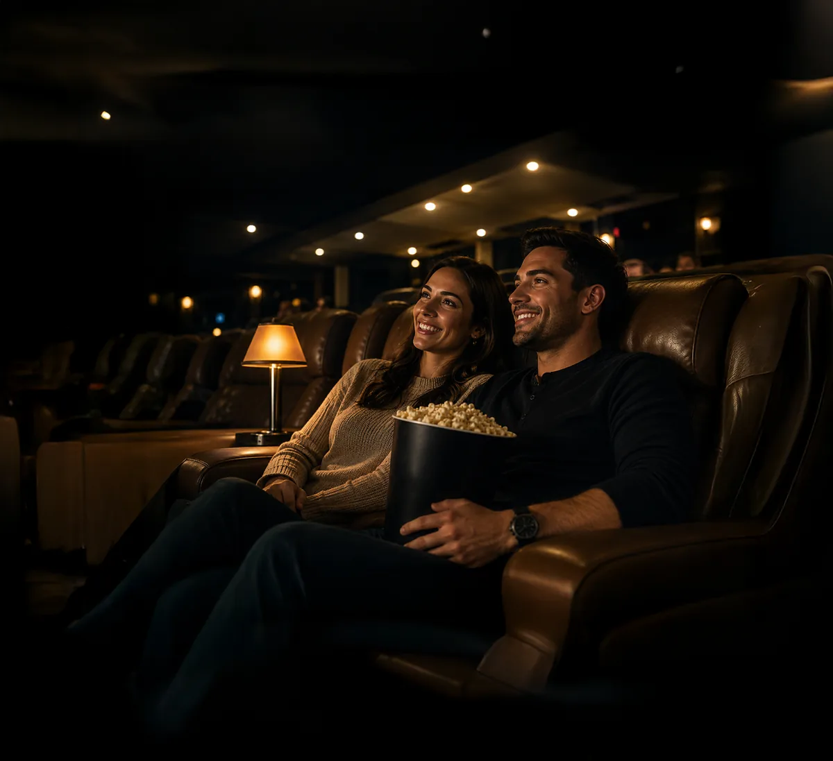 A couple watching a film in Gold Class cinema recliners